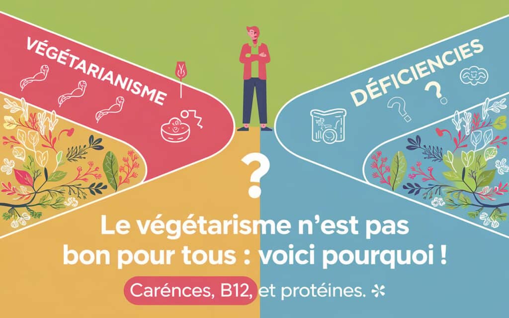 Illustration des effets du végétarisme sur les carences nutritionnelles, notamment en vitamine B12 et protéines.