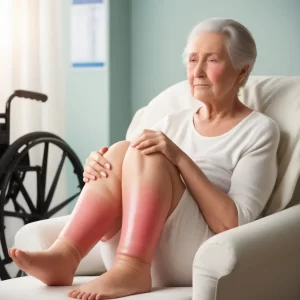 Femme assise sur un canapé, tenant ses jambes gonflées, illustrant les effets de la rétention d'eau et la recherche de remèdes de grand-mère.