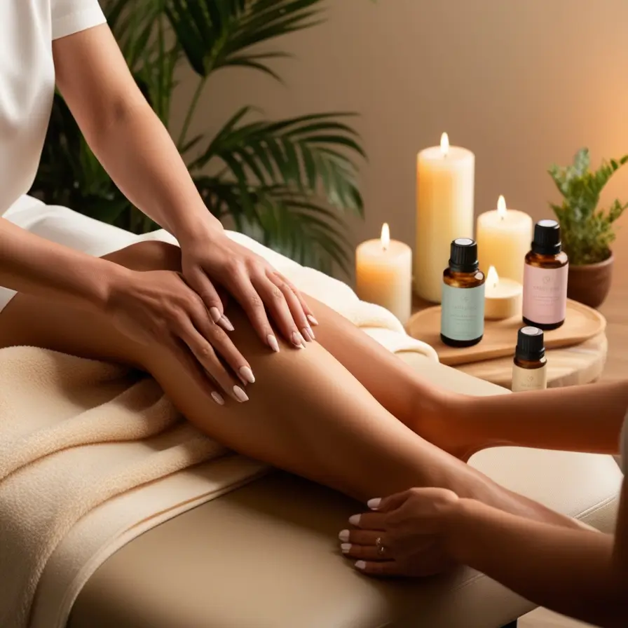 Massage apaisant aux huiles essentielles pour soulager les jambes sans repos.