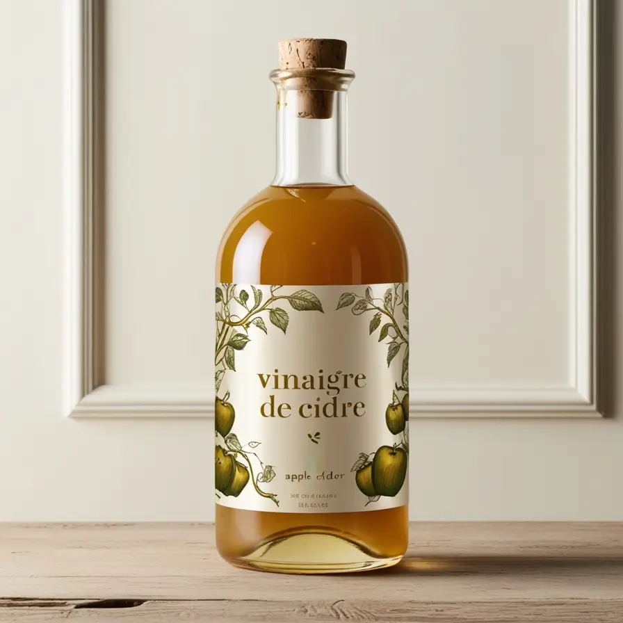 Vinaigre de cidre utilisé comme remède de grand-mère pour soulager les jambes sans repos, avec un linge imbibé et des jambes surélevées.