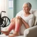 Femme assise sur un canapé, tenant ses jambes gonflées, illustrant les effets de la rétention d'eau et la recherche de remèdes de grand-mère.